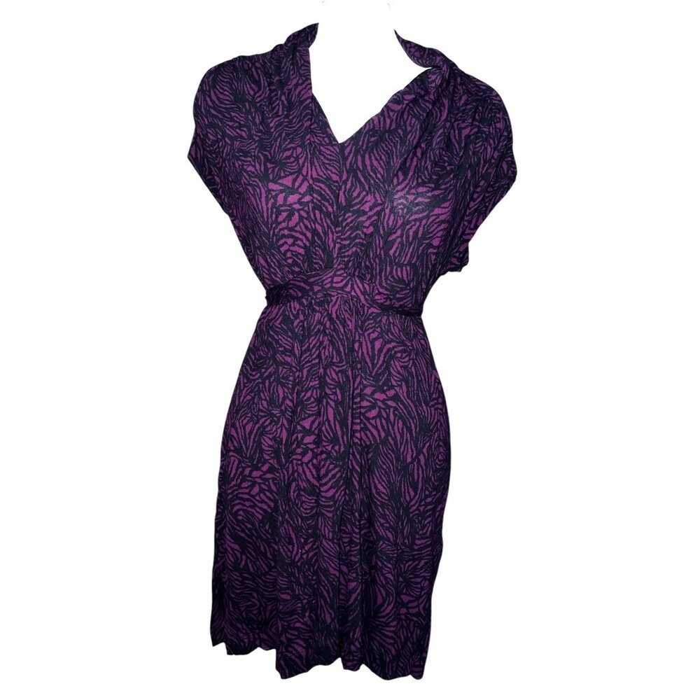 French Connection Abstract Print Cap Sleeve Dress Sz Medium Burgundy & Navy